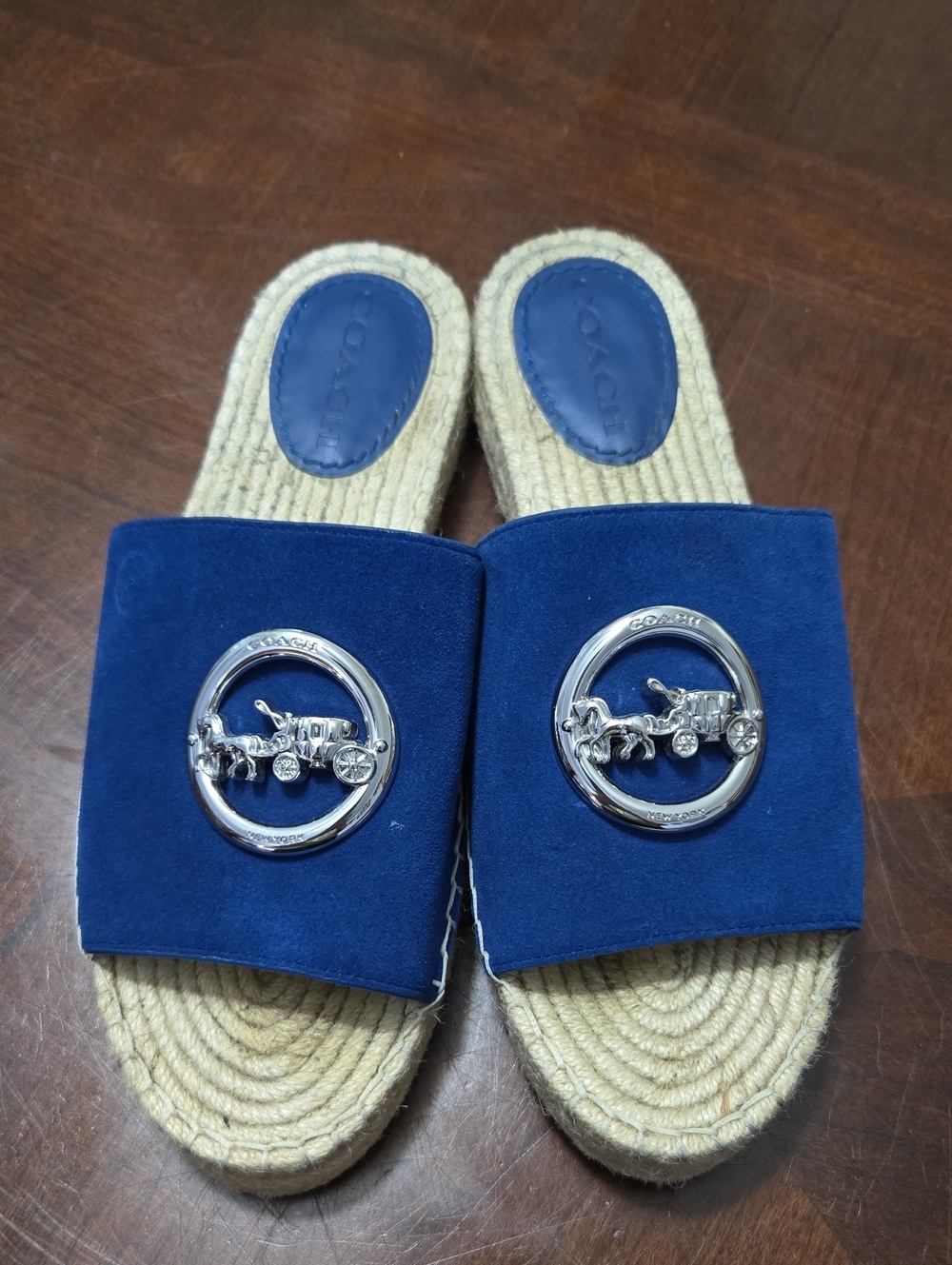 Coach Navy Suede Esparilles Womens Platform Sandals 8.5B
